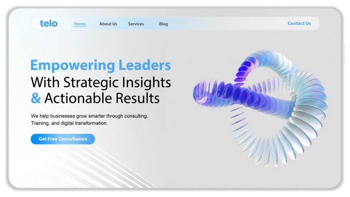 A dynamic, animated showcase of a website on a desktop screen.